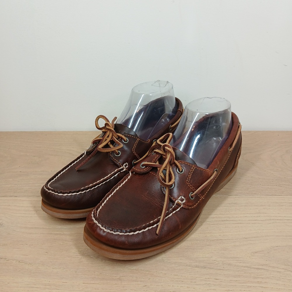 Timberland Earthkeepers Boat Shoes Men 9.5M Brown Leather Moc Toe Preppy Deck)